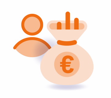 Ícone de um utilizador e uma bolsa com o símbolo do Euro num dos passos do produto da Contrinuição Definida.