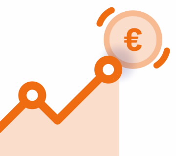 Ícone de um gráfico a subir e uma moeda. Representa o produto da Benefício Definido do BPI Vida e Pensões.