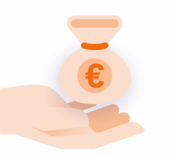 Ícone de uma mão e uma bolsa com o símbolo do euro. Representa o produto da Benefício Definido.